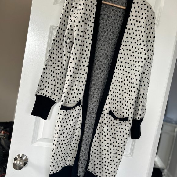 new EXPRESS (polka dot) padded shoulder ultra soft duster cardigan s novelty but - Picture 2 of 2